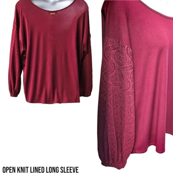 MICHAEL MICHAEL KORS Plus Size ruby red open knit lined longsleeve top 3X - Picture 7 of 13